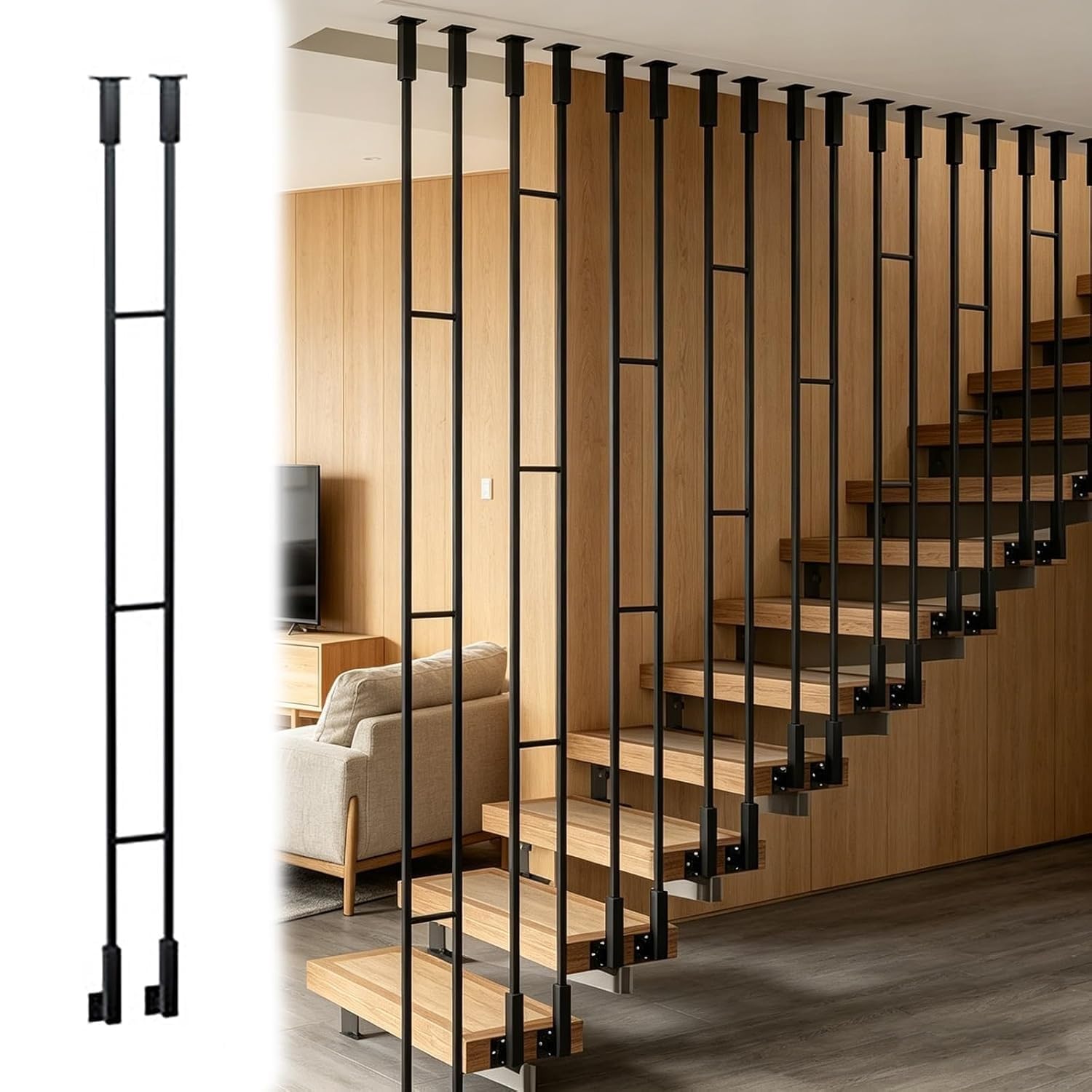 AVLLSO Deck Balusters Sidewall to Ceiling Square Tube Design for Concrete/Wooden Steps, Loft Corridor Fencing Spindle(H-60cm(2ft))