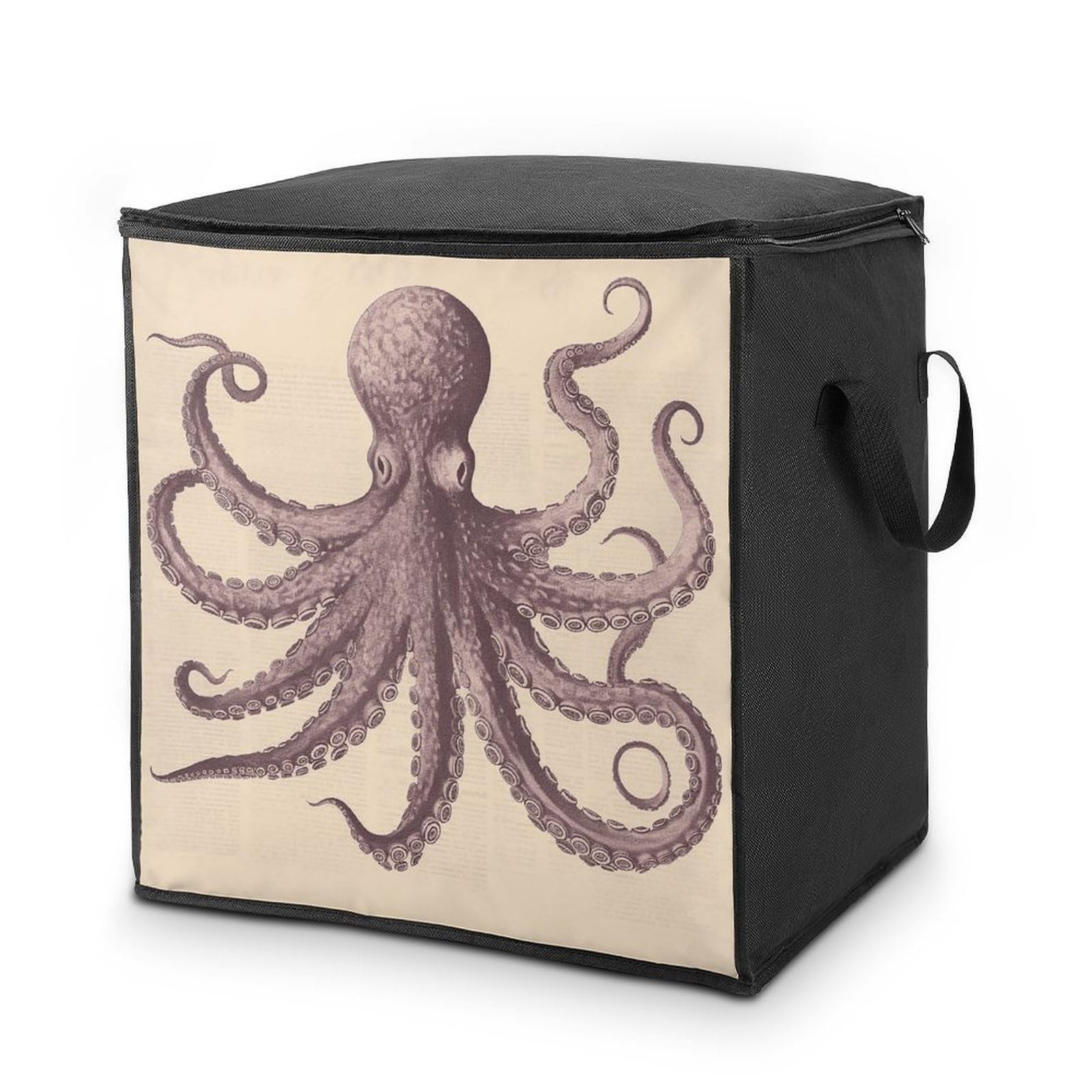 70L Vintage Octopus Storage Bag With Zipper Closet Organizers with Handle for Home Storage Organizer for Blankets Quilts Clothes Comforter Bedding And Pillows