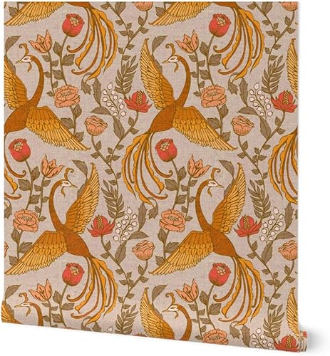 Spoonflower Papel tapiz autoadhesivo de 6 x 2 pies, diseño de pájaro de primavera de jardín, vintage, floral, victoriano, decorativo, papel tapiz