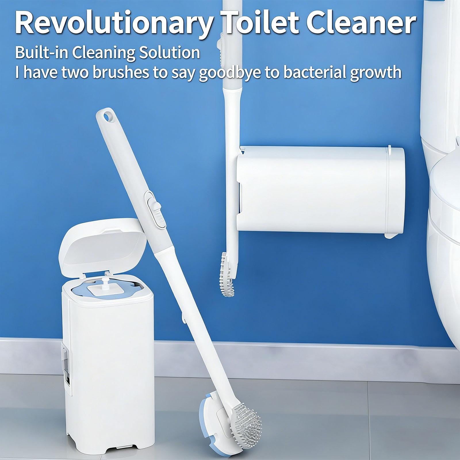 1 Spazzola per WC con Kit Porta Testine Moderno Detergente Presente Nella Testina Strumenti Pulizia Bagno Inclusi Manico Lungo Adatta per Uso Domestic, con 21 Ricariche