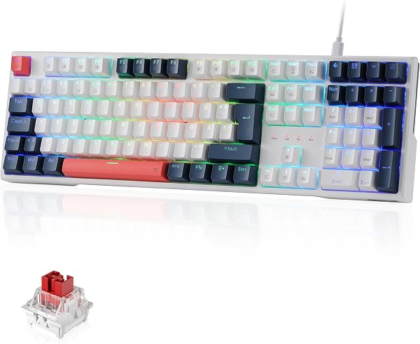Redragon K668 QWERTZ Layout Wired Gaming Keyboard, 105+4 Keys Keyboard, Hot-Swap Socket, Quiet Red Switches, Mixed Colour Keycaps, RGB Backlight, Multimedia Shortcuts - 1