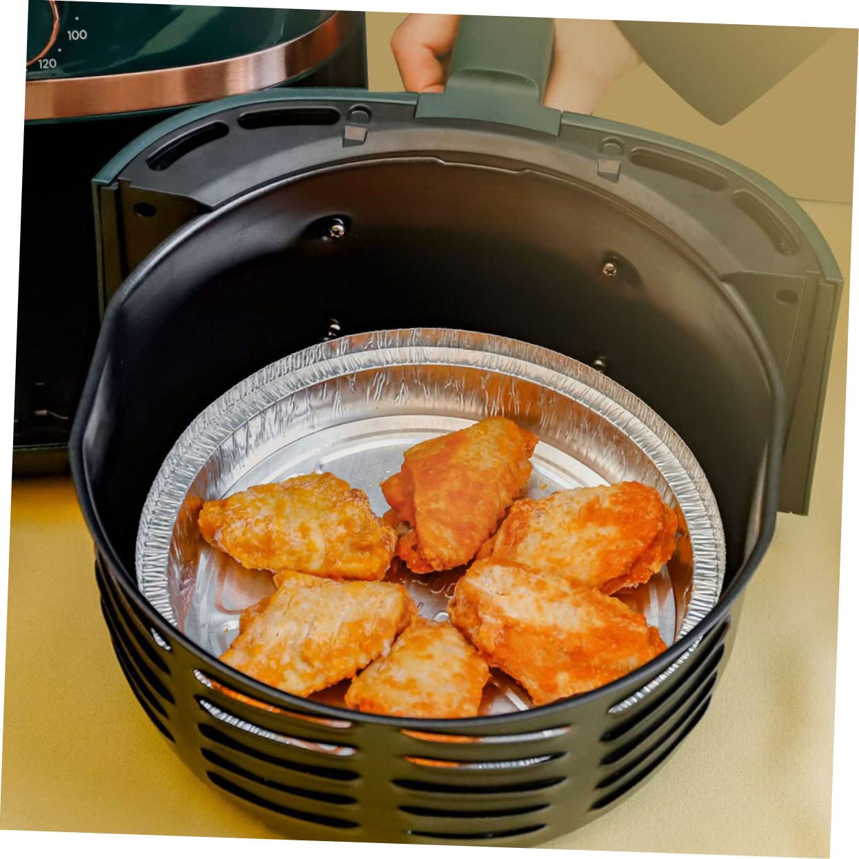IMIKEYA Set di 4 padelle ad aria mini barbecue contenitori per torte con coperchio contenitori per alimenti e lattine rotonde per cuocere mini friggitrice argento, foglio di alluminio, 20 pezzi x 4