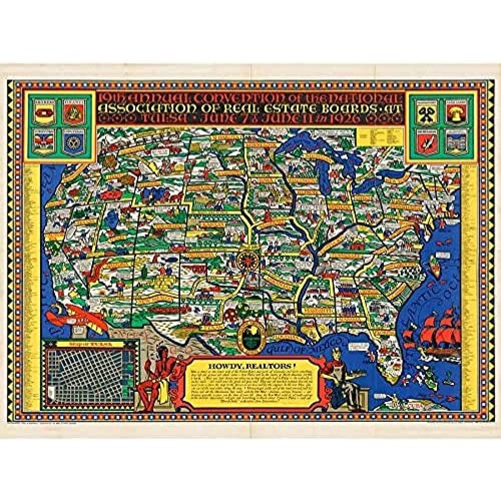National Association Real Estate 1926 Map USA Art Print Canvas Premium Wall Decor Poster Mural