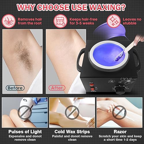 Miniatura 8 de Calentador de cera individual de 20.3 fl oz para depilación, calentador eléctrico profesional de cera con temperatura ajustable para mujeres y
