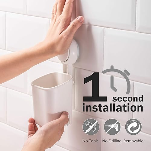 Miniatura 4 de LEVERLOC Soporte para cepillos de dientes y jabonera con ventosa para montar en la pared, sin taladros, para baño, ducha, extraíble, impermeable,