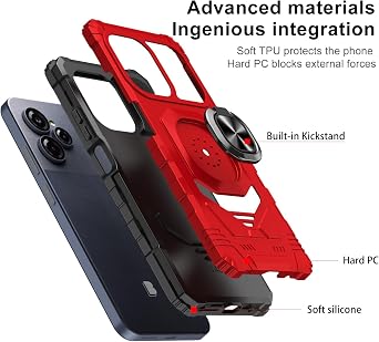DpS for BLU View Speed Ultra 5G Case Work with Magnetic Car Mount, for BLU View Speed Ultra 5G with Screen Protector, Heavy Duty Rugged Protective Cell Phone Cover,with Kickstand. (Red)