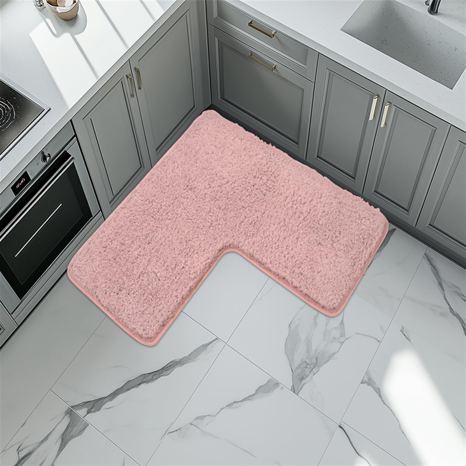 L-vormige badmat, badkamertapijt, waterabsorberend, zachte badtapijten, vierkante douche, antislip hoekdouche, wasbaar tapijt (koffiebruin