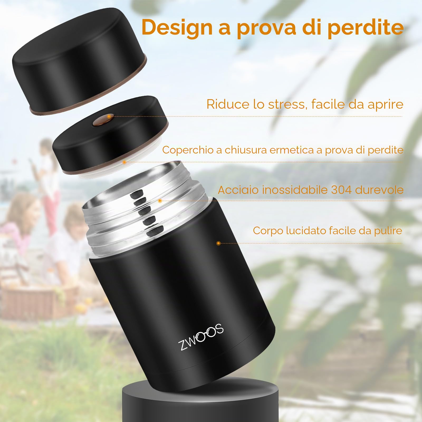 ZWOOS 800ml Thermos Alimenti Caldi, Acciaio Inossidabile 316 Contenitore Termico per Alimenti, Lunch Box Termico con Sacchetto Isolante e Cucchiaio Pieghevole, per Zuppa, Porridge, Riso