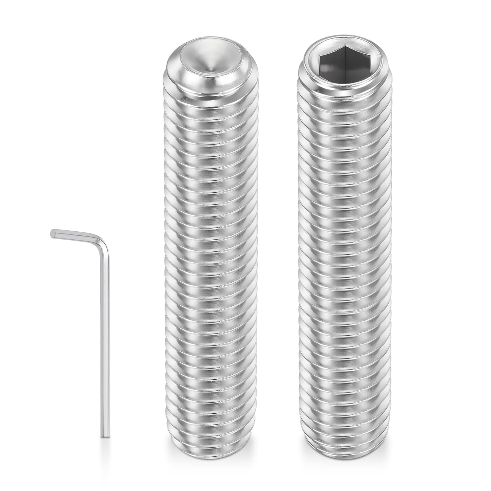Kozelo 4pcs Cup Point Hex Socket Set Screws - [M8-1.25x45mm] 18-8 Stainless Steel Headless Allen Head Grub Set Screw with Hex Key Wrench for Door Handle, Bathroom Fixture & Towel Rack