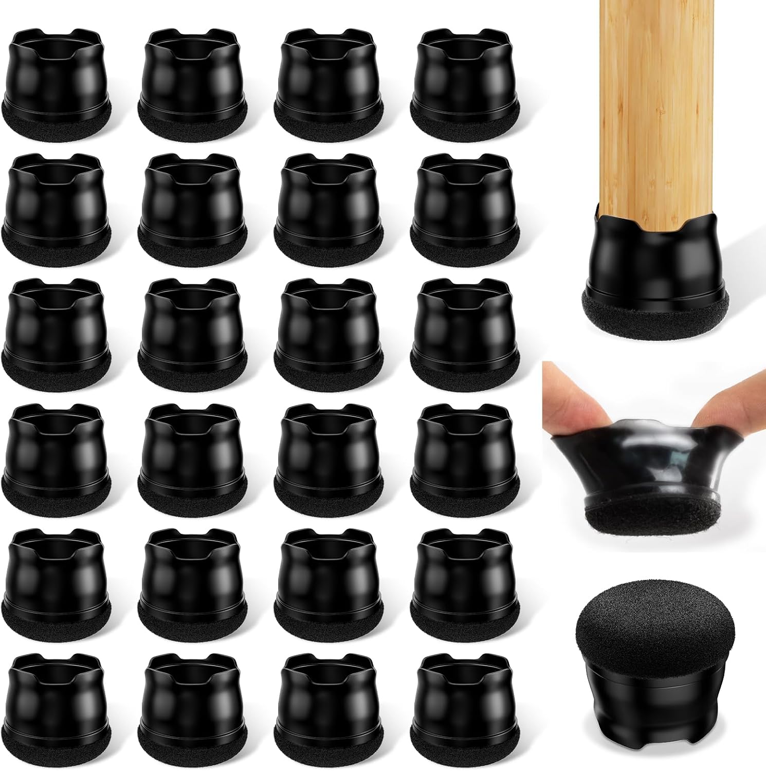 Upgrade 24 Pcs Chair Leg Floor Protectors – Silicone & Felt Furniture Leg Cover Pads for Hardwood Floors No Noise & No Scratch-Black,Round,Medium (Fits 0.95"-1.1") 24PCS-Black Upgrade Round M(Fit 0.95"-1.1")