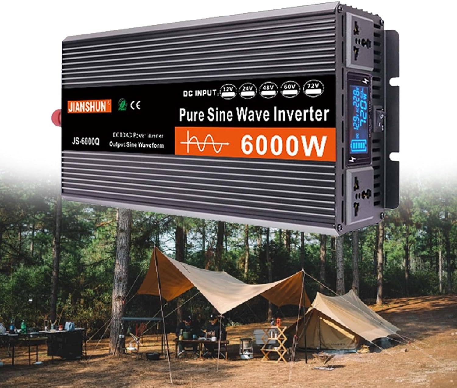 3000w 4000w 5000w 6000w Falownik Sinusoidalny, Konwerter Dc 12v/24v Na Ac 220v 230v 240v, Falownik Solarny Z Wyświetlaczem Lcd Na Kemping 6000W-60Vto220V