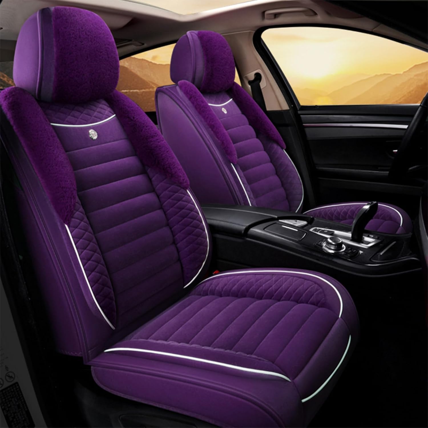 Full Set for Dodge for Charger Challenger Dart Durango Journey Seat Covers Purple PU Leather Car Front Rear Seat Protection Cushions 5-Seat Cover Airbag Compatible Mbz184-Type Waterproof