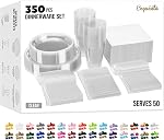 Exquisite 350 Pc Navy Plastic Dinnerware Set - 50 Dinner Plates, 50 Dessert Plates, 50 Cups, Napkins, Cutlery