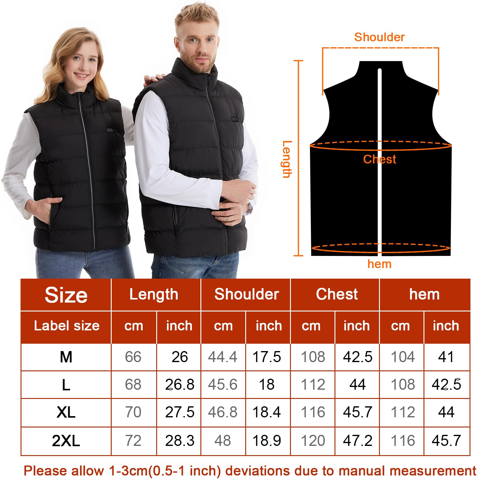 GuKKK Chaleco Calefactable para Mujeres Hombres, Chaleco Térmico Ajustable con Bateria Recargable de 10000mAh, Carga Chaqueta Calefactora con 3 Ajustes de Temperatura,21 Zonas de Calentamiento