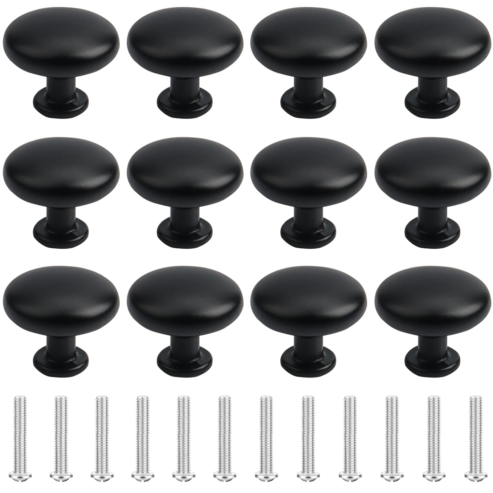 Roellgs 12 Pack Cabinet Knobs Black Door Knobs Black Cabinet Knobs Kitchen Door Knobs Round Pull Knobs Cabinet Door Handle (Round Shape, Black)