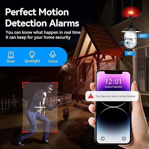 Miniatura 5 de Keilini - Cámara de seguridad con bombilla Keilini de 4 MP, inalámbrica al aire libre, Wifi impermeable, cámara de seguridad de enchufe de luz 360,