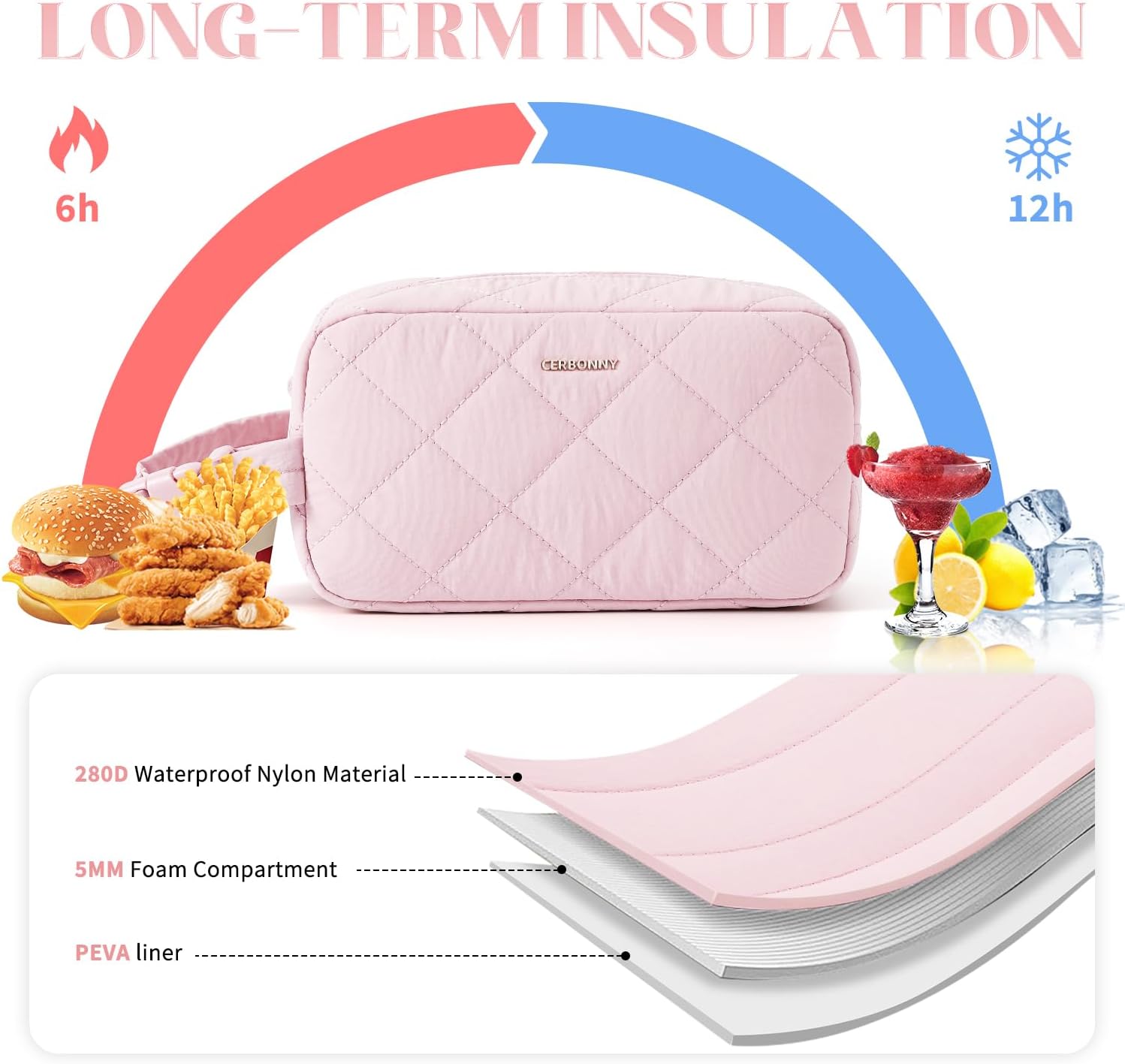 Small Cooler Bag Freezable Lunch Bag for Work School Travel,Small Lunch Bag,insulated snack bag,Mini Cooler,Lunch bag small Fit For Yogurt（Light Pink ） - Image 4