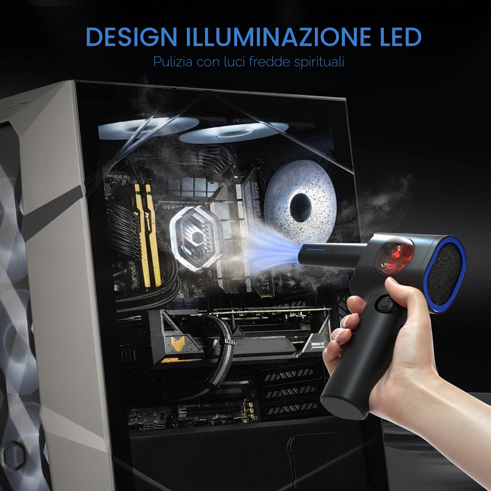 ATEngeus Elettrico Rimuovi Polvere Aria Compressa, Spolverino Elettrico a velocità Continua con Custodia, Spolverino ad Aria Senza Fili con LED, Soffiatore per Auto, PC, Casa