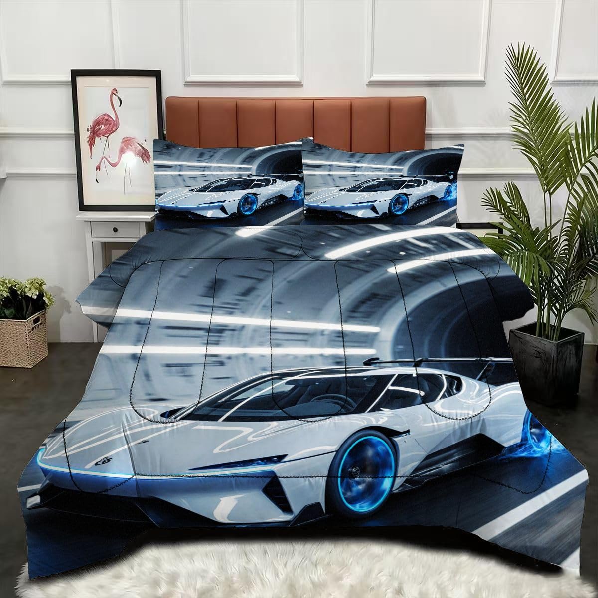 Couette 240 x 260 cm lavable pour lit 2 personnes motif auto 3D
