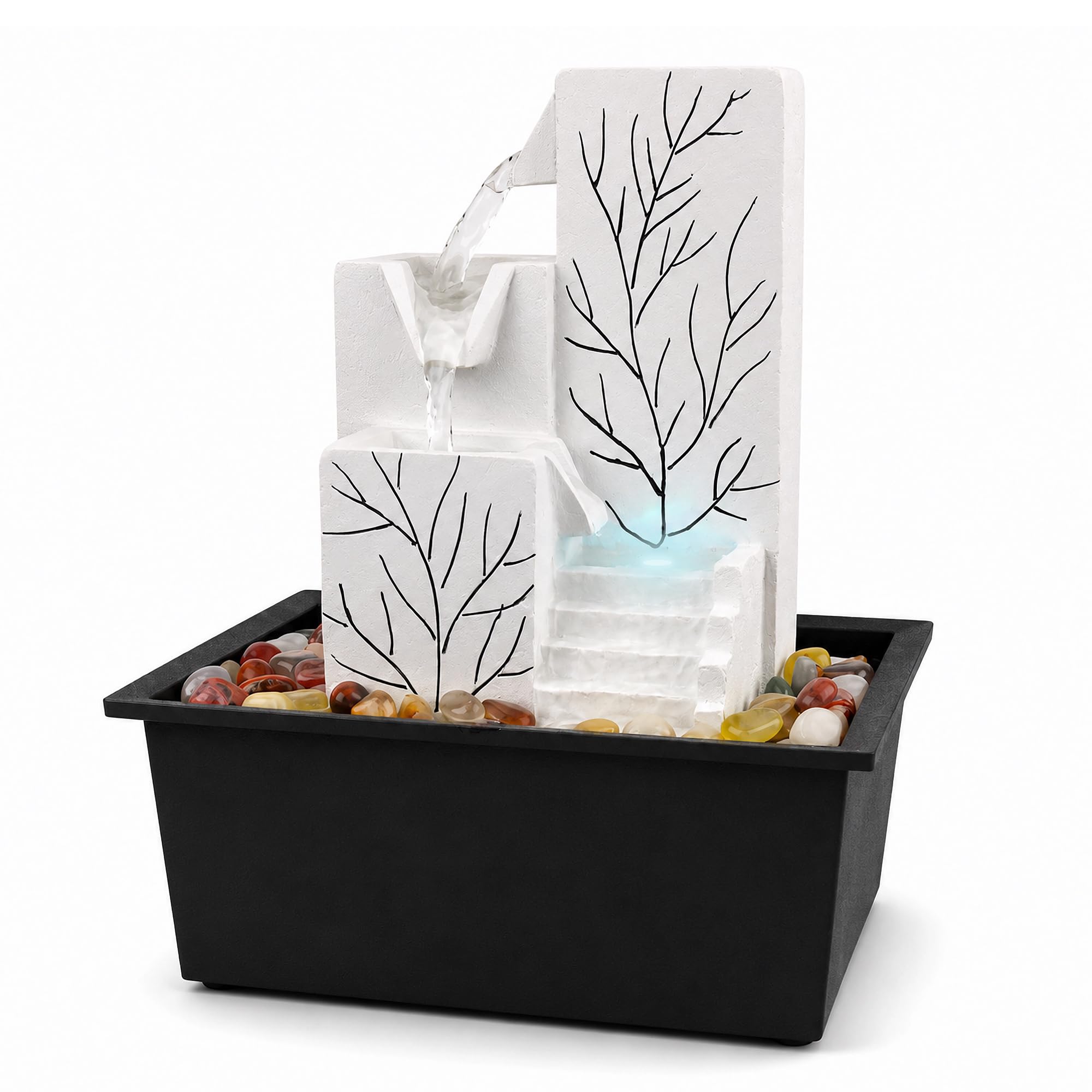 Tabletop Water Fountain, Soothing Stress Relief White Noise Waterfall Fountain, Relaxing Water Feature Indoor, Whisper-Quiet Leak-Proof Pump, Ideal for Home Office, Zen Meditation Room & Gifting