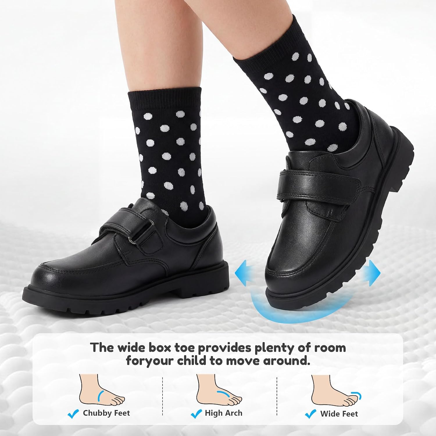 GINNI Boys Dress Shoes Boys Loafers with Adjustable Hook and Loop School Shoes with Anti-Collision Toe Cap Casual Oxfords for Toddler/Little/Big Kid
