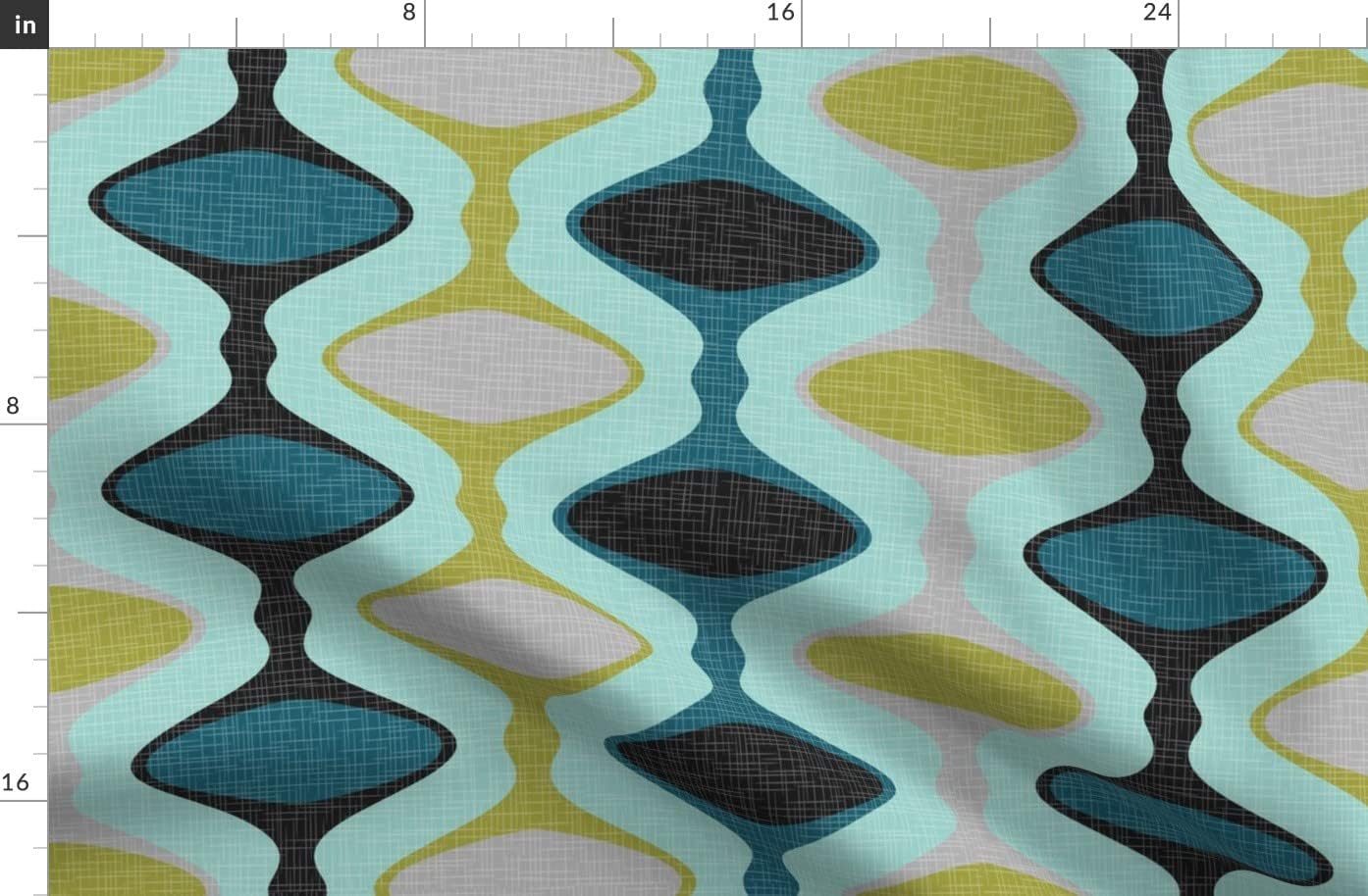 Spoonflower Fabric - Mid Century Ogee Modern Teal Blue Lime Gray Grey Black Olive Geometric Printed on Organic Cotton Sateen Fabric by The Yard - Sewing Quilting Apparel Home Decor