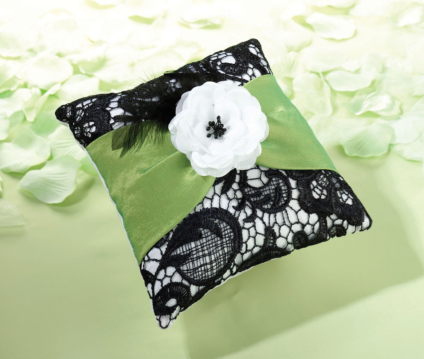 Lillian Rose Green Black Lace Flower Wedding Ring Pillow