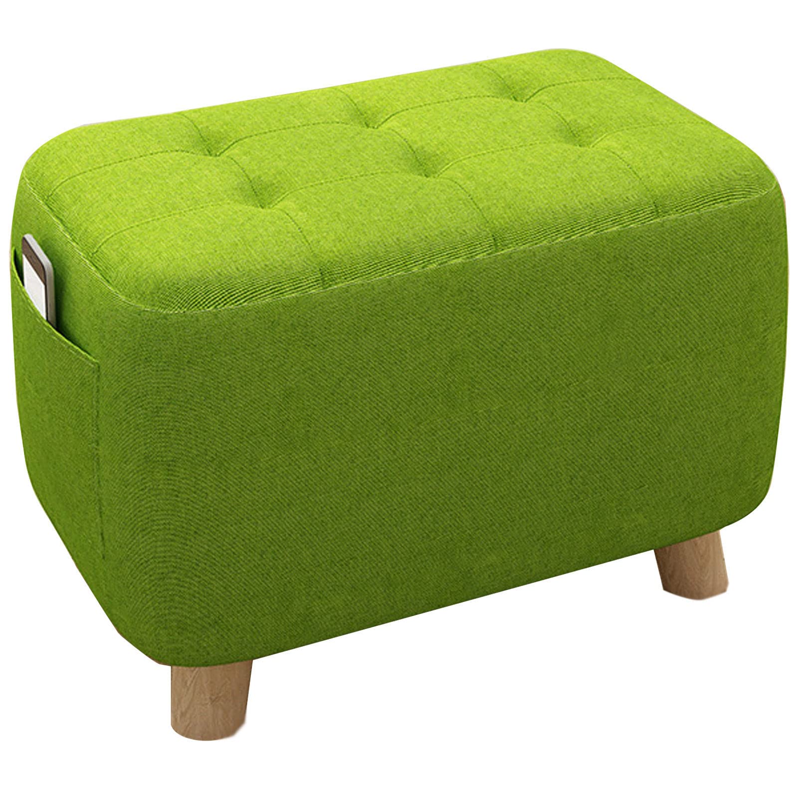 Pouf Carré avec Poche et Petit Repose-Pieds Ottoman Empilable Vert Matcha