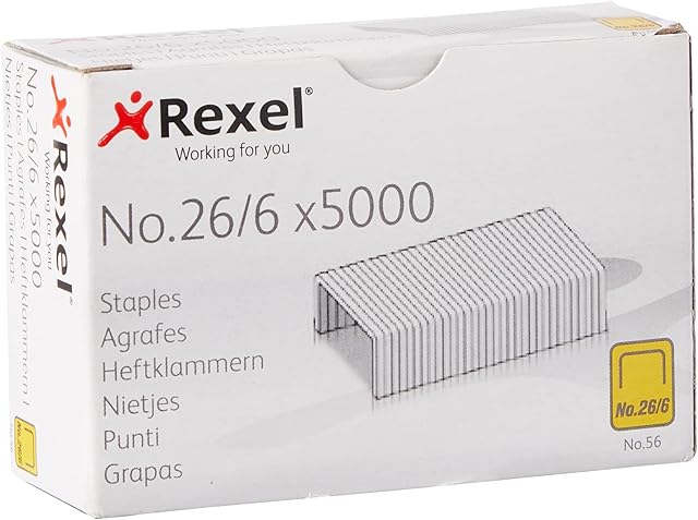 Rexel No.56 26/6 Staples for Standard Staplers, For Stapling Upto 20 Sheets, Use with Desktop Staplers and Pliers, 5000 Count (Pack of 1)