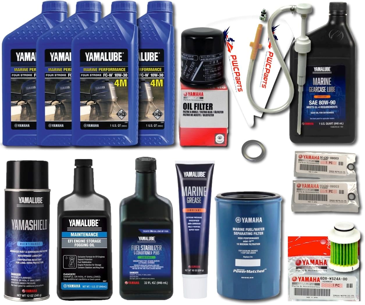 Yamaha 2006+ F75 F90 F115 F115B F90B VF115 Winterization Kit - Yamalube 10W-30 Oil Change, Gear Lube, Fuel Stabilizer, Fogging Oil, Yamashield, Fuel Filter & Pump - OEM Parts Bundle