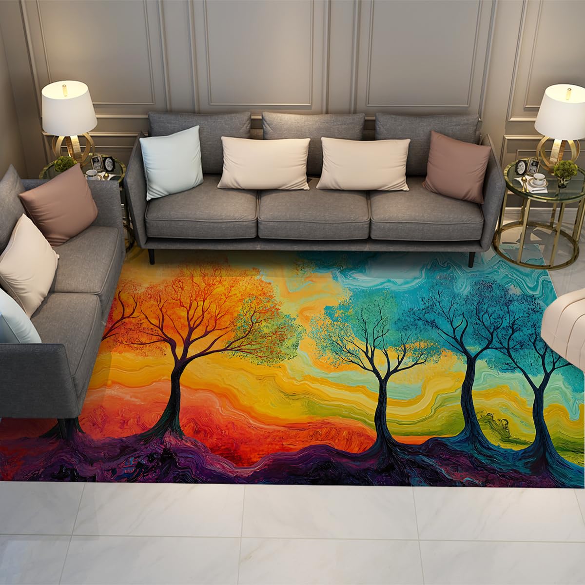 Tapis aquarelle moderne 60x120cm antidérapant et poil bas salon