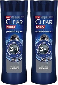 Clear Men 3 in 1 Şampuan & Duş Jeli Arındırıcı Kömür 2'li Paket