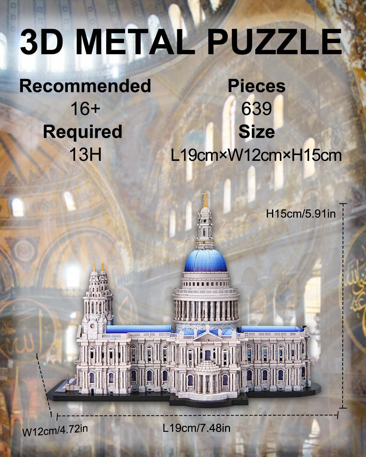 Piececool 3D Metal Puzzles for Adults, St. Paul's Cathedral Metal Model Kit, London Cathedral Architecture Building Kits, DIY Hobbies Crafts for Adult Family Time,Home Decor Best Gifts