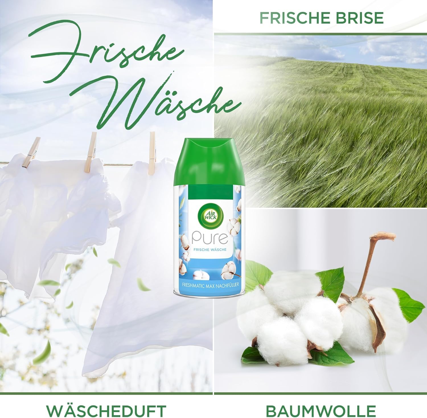 Air Wick Freshmatic Max PURE – Nachfüller für den Air Wick Freshmatic Max – Duft: Frische Wäsche – 6 x 250 ml Nachfüller Raumduft und Lufterfrischer