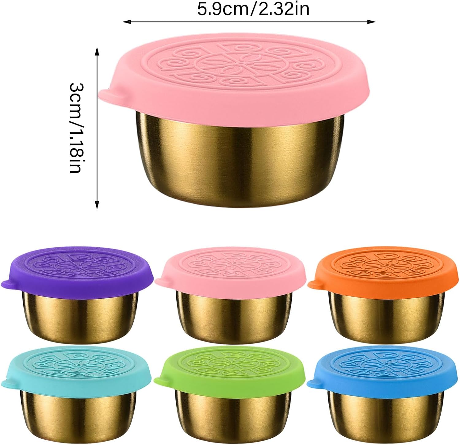 6Pieces Portable 304Stainless Steel Dipping Bowls Small Condiment Pots With Lid Small Sauce Cups Set For Outdoor Dining