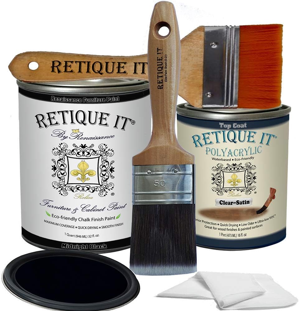 Retique It Chalk Furniture Paint by Renaissance DIY, 6 Piece Set, 08 Midnight Black, 32 Ounces