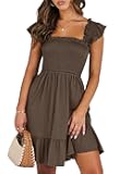 Women's Summer Casual Sleeveless Square Neck Dress 2025 Smocked Ruffle Backless Boho Beach Cute Teen Short Sundress