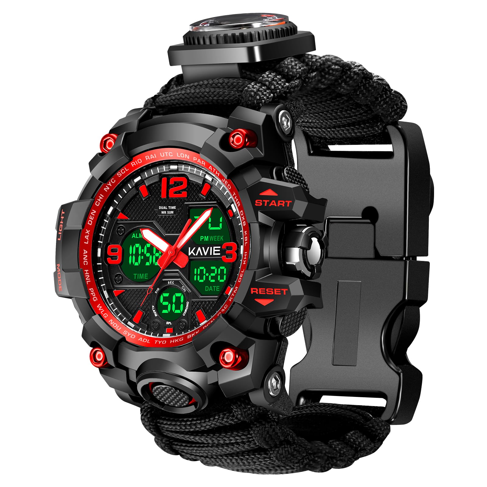 Smilkat23-in-1 Survival Military Digital Watch, Mens Tactical Multi-Functional and Adjustable Wristband Outdoors Waterproof Sports Watches with Compass Paracord Band