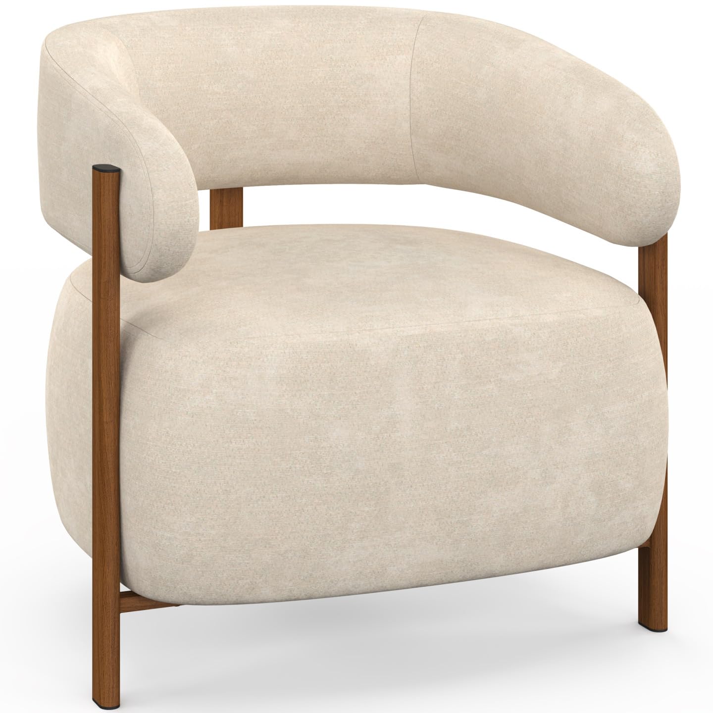 IDMarket - Sillón Albert de tela de chenilla beige y patas efecto nogal