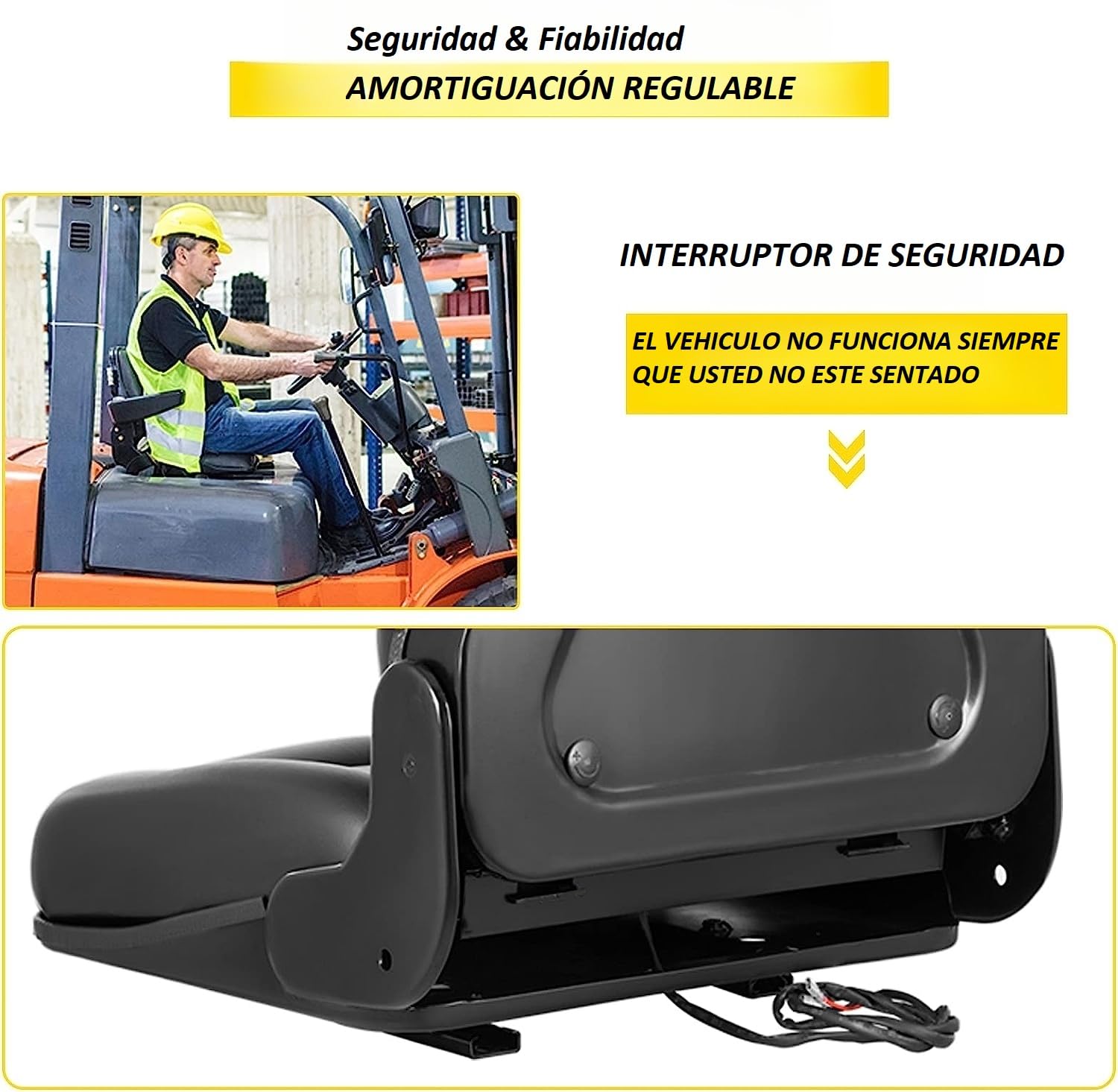 Universeller Gabelstaplersitz RM53 mit verstellbarer Rückenlehne | Bequemer Traktorsitz mit Sicherheitsgurt, Federung und PVC-Bezug | Sitz für Gabelstapler, Traktor, Bagger und Baumaschinen
