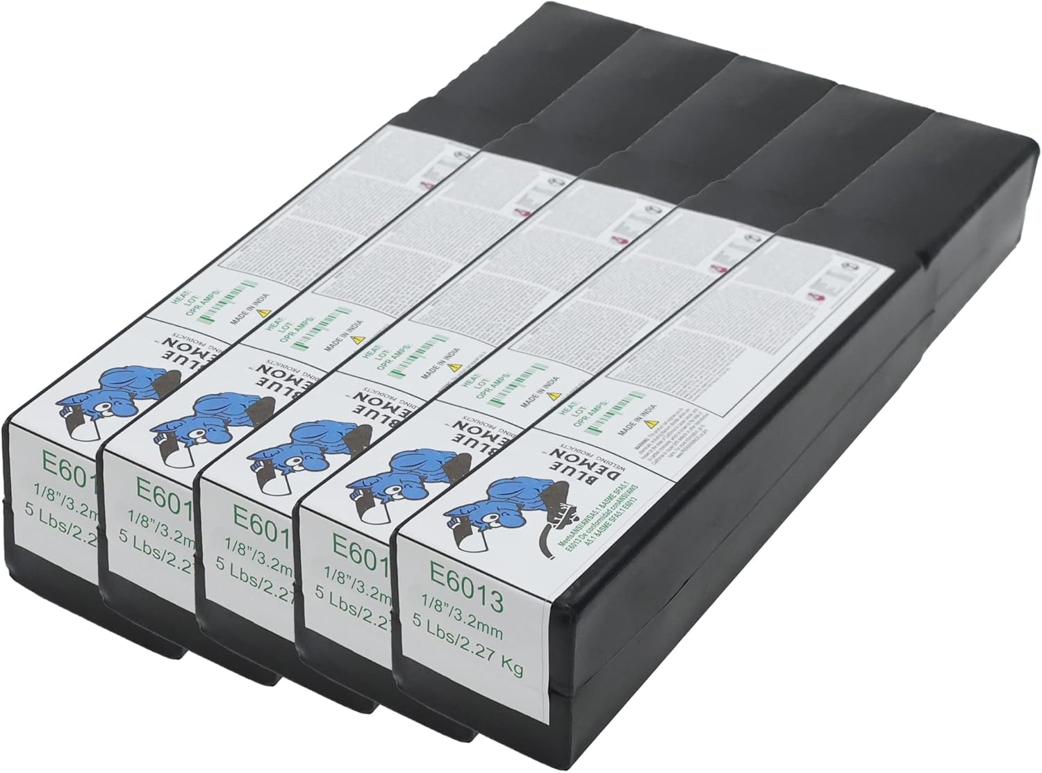 Blue Demon E6013 X 1/8” X 14 X 5 LB X 5 Pack General Purpose Carbon Steel Electrode, Easy and Smooth Deposit, Easy Slag Removal, Runs on AC or DC, Great for Poorly Fitted Joints