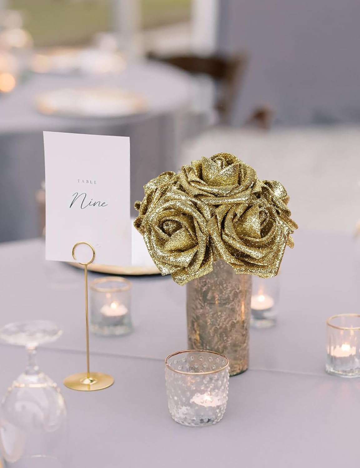 Gold Glitter Roses 30pcs Gold Roses 2.56" Glitter Flowers Artificial Roses with Stems for Centerpieces Wall Decorations Wedding Ceremony Bridal Shower Table Floral Arrangement (Gold) - Image 2