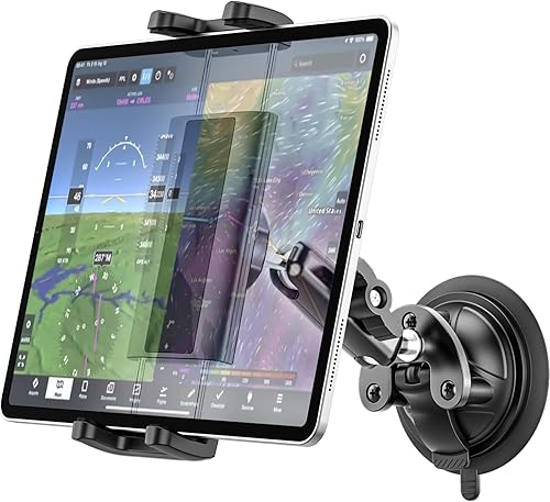 Soporte para tablet de pilotos, ventosa fuerte Soporte de tableta de avión con brazo ajustable de metal, soporte de parabrisas de aviación para iPad