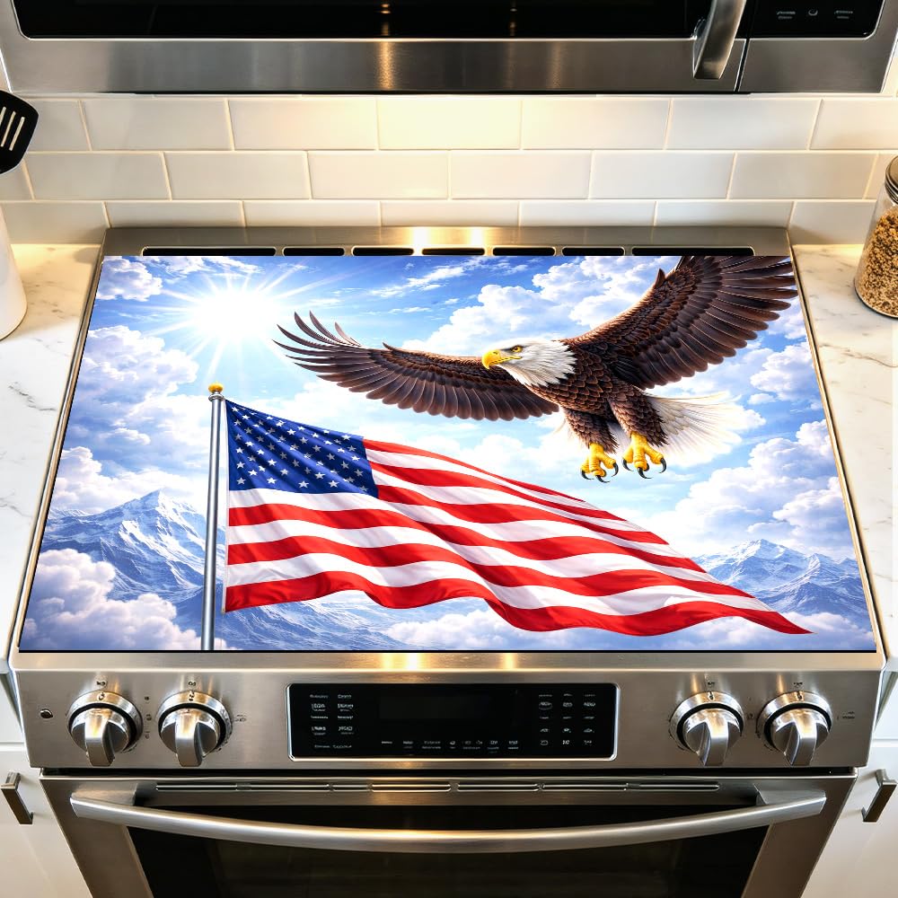 Bald Eagle Flying American Flag Stove Top Cover 28.35x20.47in