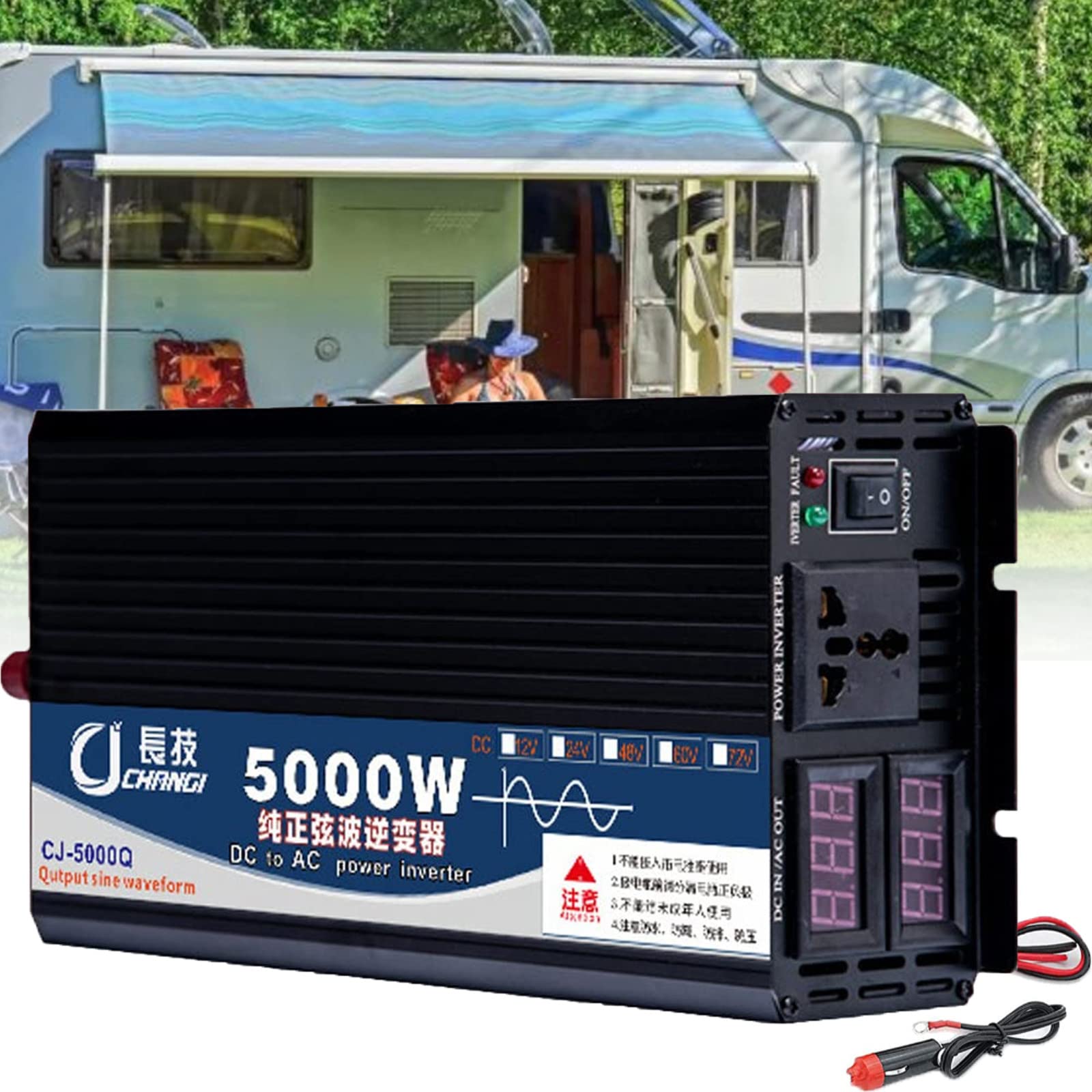 JINTAOMA Inverter di Alimentazione per Auto, Inverter a Onda sinusoidale Pura Convertitore automobilistico a Onda sinusoidale da DC 12V a AC 240V Alimentatore da Viaggio per Laptop,5000W-24Vto110V