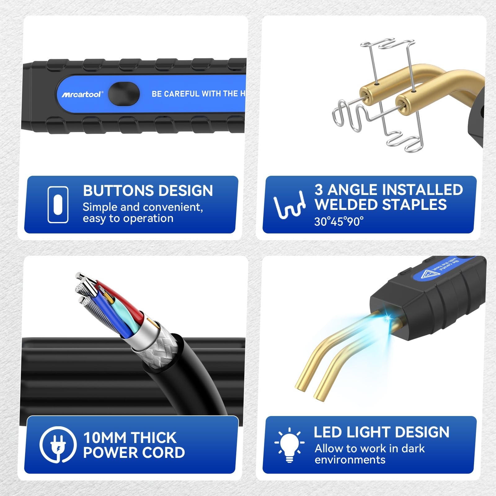 MR CARTOOL Saldatore per Plastica con 600pcs Graffette, Kit di Riparazione Paraurti Auto con 15W/35W/45W/65W/80W Regolabile, 220V Plastica Saldatrice Pistola Riparazione Macchina (Blu)