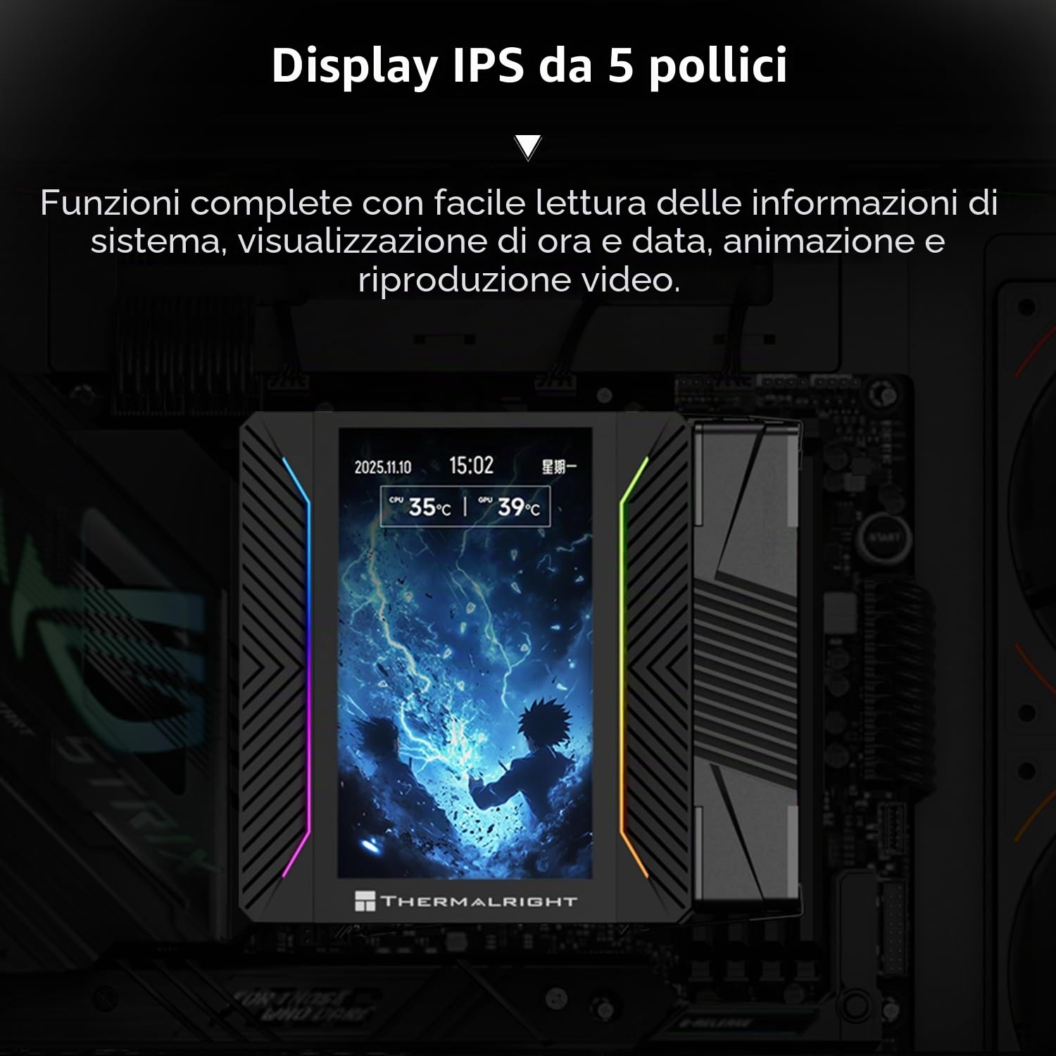 TR Peerless Assassin 120 VISION MAX ARGB Black CPU, raffreddatore PC con 2 ventole TL-K12 PWM, display magnetico da 5" (risoluzione 480 x 854) per LGA1851/1700 & AM5