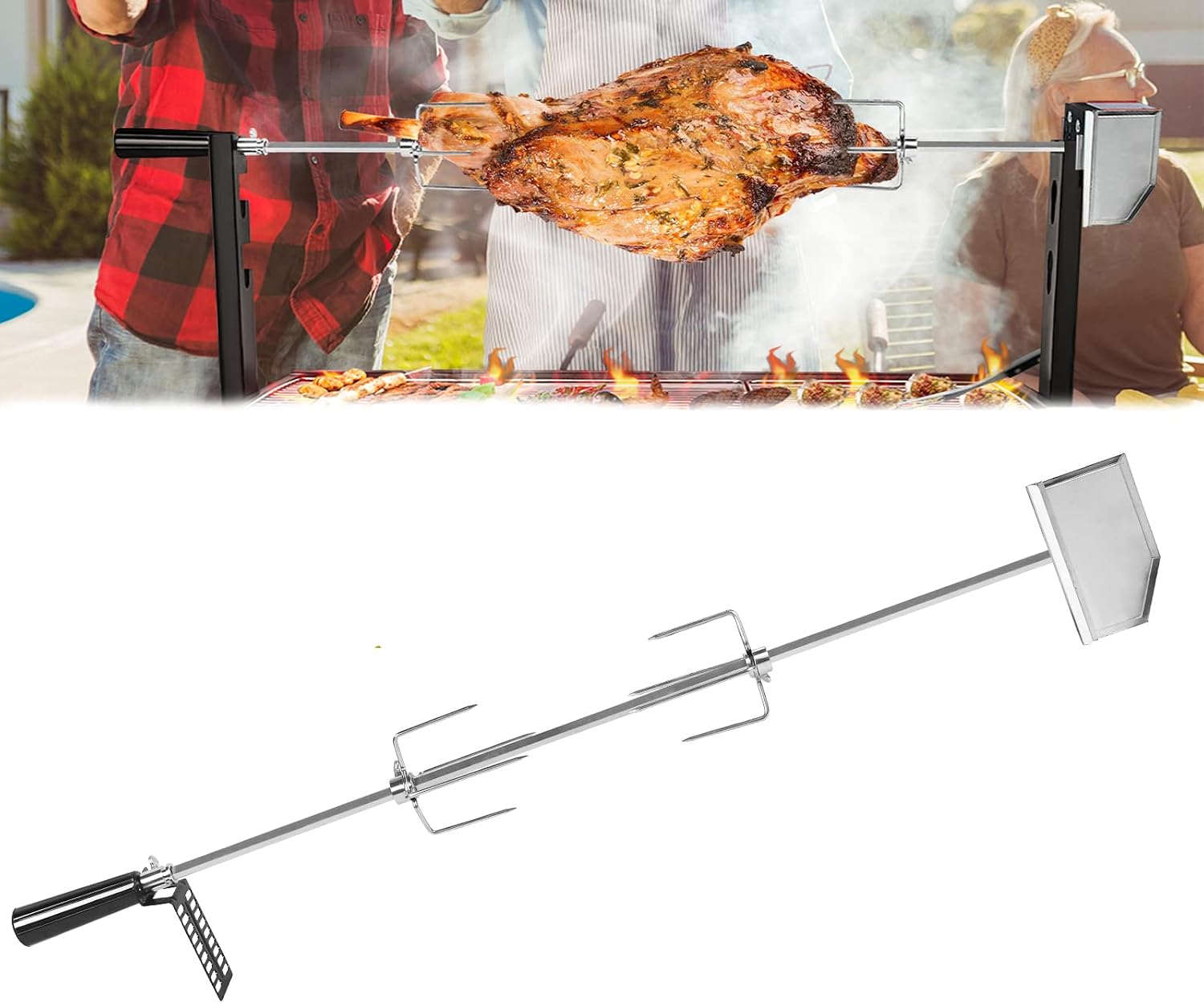LZQ Zestaw rożen do grilla z silnikiem 107 cm, rożen obrotowy ze stali nierdzewnej 304, 220 V – 240 V, w zestawie 2 x uniwersalny szpikulec do mięsa