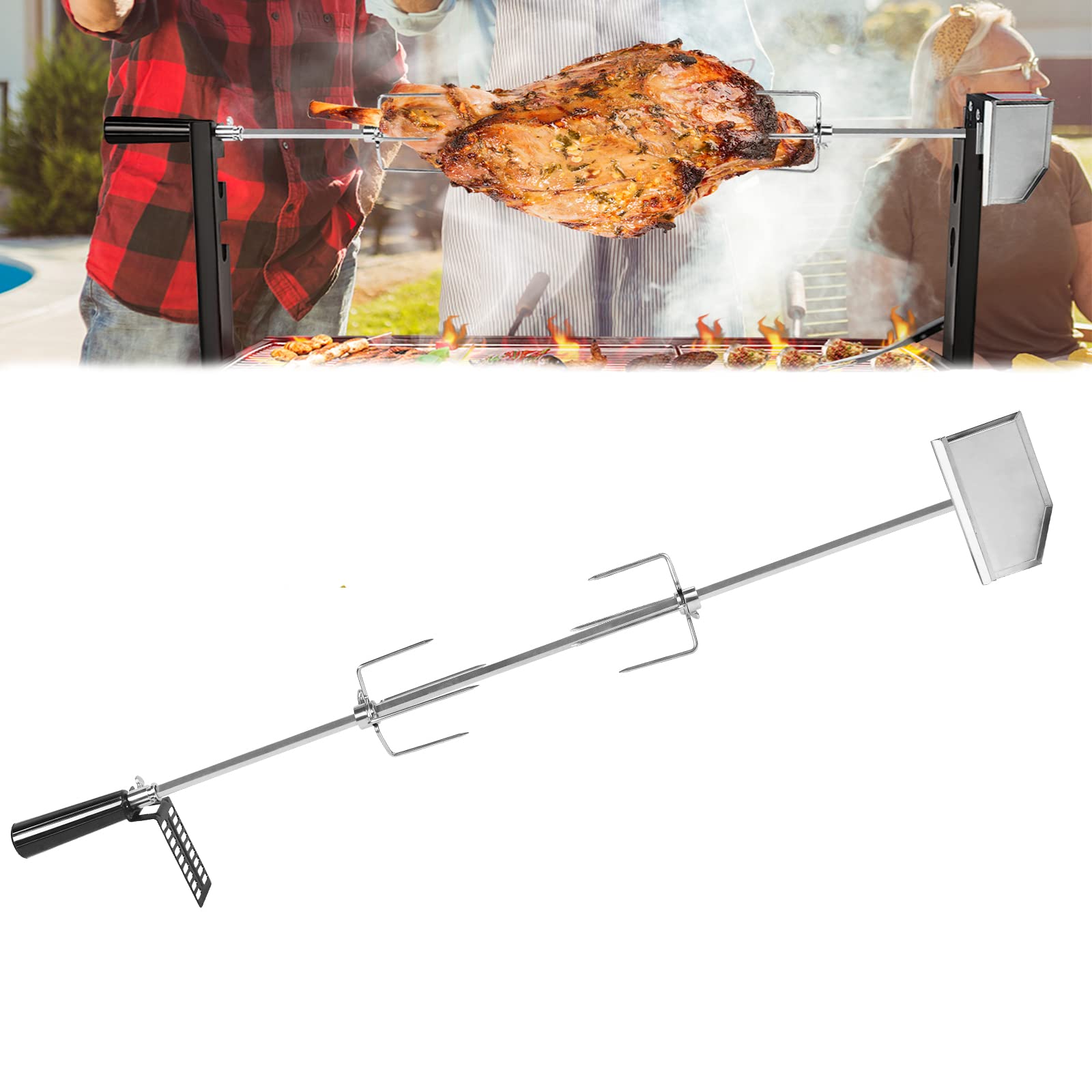 LZQ Zestaw rożen do grilla z silnikiem 107 cm, rożen obrotowy ze stali nierdzewnej 304, 220 V – 240 V, w zestawie 2 x uniwersalny szpikulec do mięsa