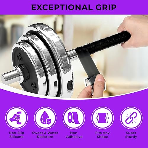 Miniatura 3 de Tapewell Cinta de agarre de silicona para barra de dominadas, envoltura de silicona para pesas, equipos deportivos y de gimnasio, cinta de agarre de